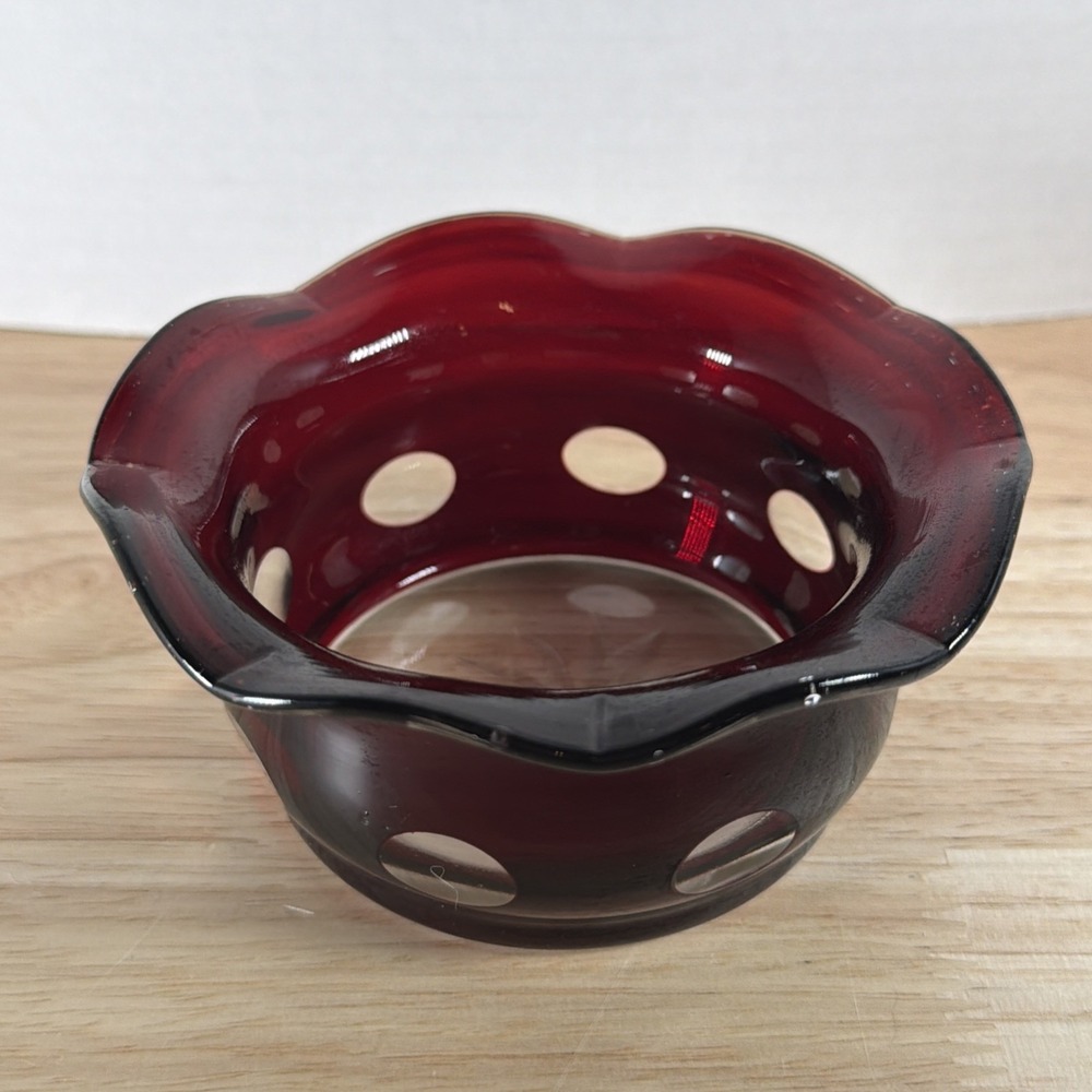 Vintage Ruby Red Art Glass Bowl With Ruffled Edge 4.5"x2"